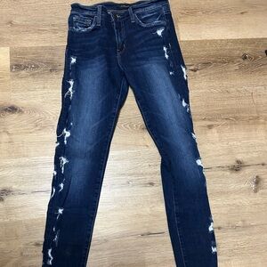 Flying Monkey Jeans Womens 27 Blue Mid Rise Skinny Stretch Distressed Preppy!